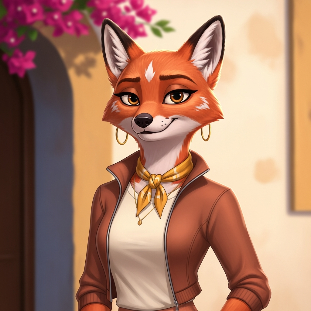 Claudine Reyes AI — anthropomorphic Iberian red fox portrait